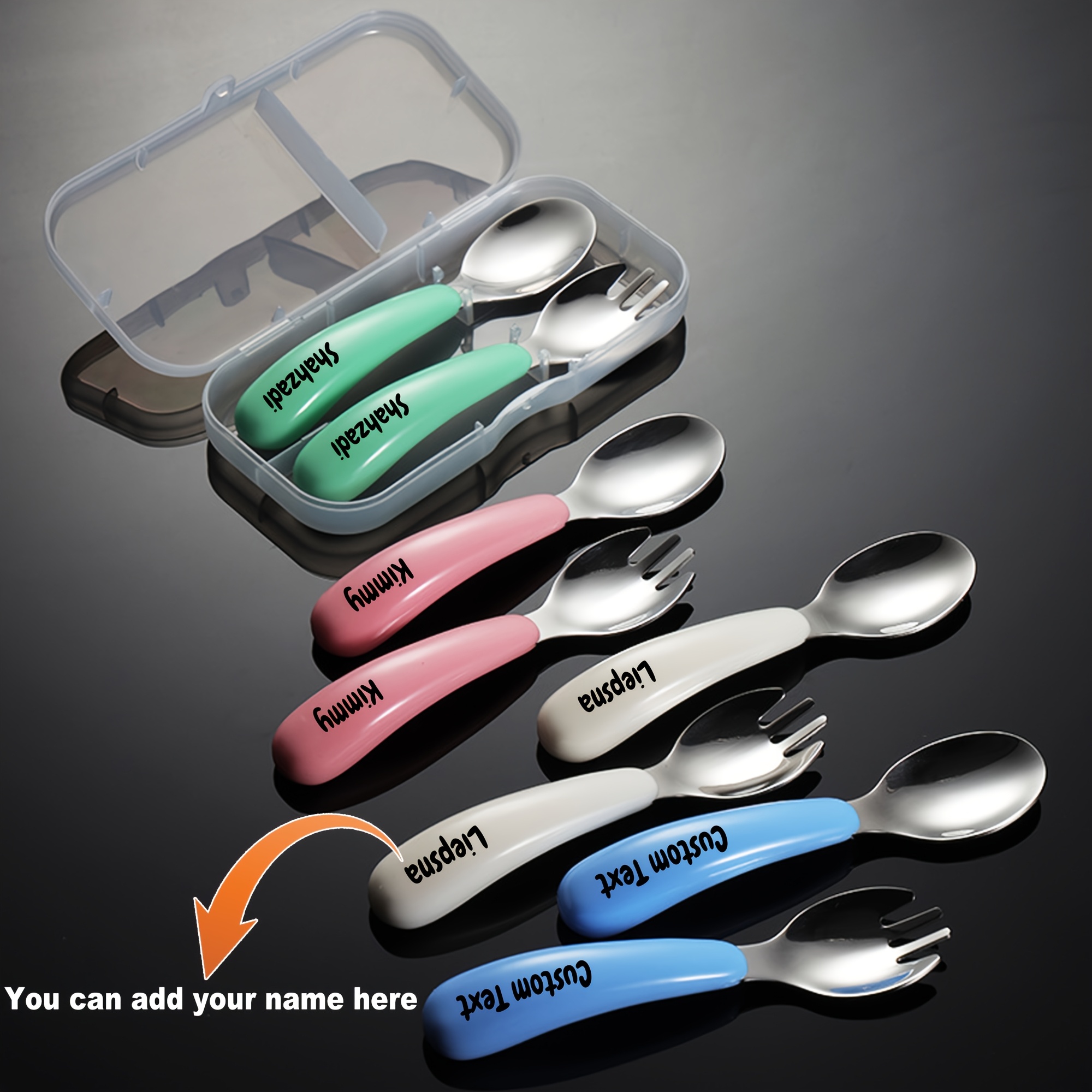 2pcs customizable stainless steel cutlery set personalized engraved name food grade silicone handles perfect birthday gift for   versatile for   picnics Product details 1