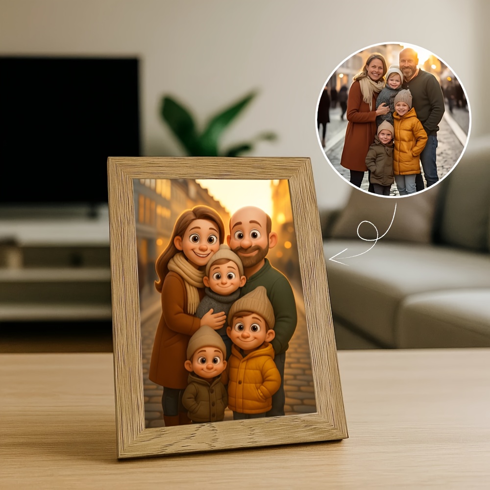 TEMU 2d Flat, Personalized Anime Canvas, Print On Paper - Framed Wooden Cartoon Art From Your Photo For Family/couples - Vibrant Wall Decor & Unique