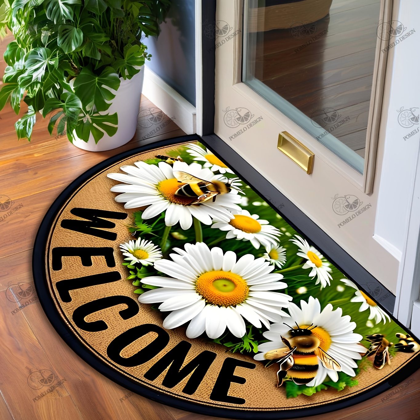 TEMU Zerbino Antiscivolo con Design di Api e Fiori - Tappetino d' Semi- in Poliestere 100% Durevole per Casa , Patio, Lavanderia, Cucina, Decorazione