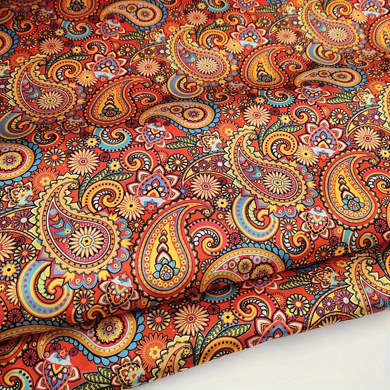 

1pc Bohemian Vintage Red Paisley Digital Print, 2 Yards Precut Polyester Shiny Satin, 75gsm Fabric For Suit Jacket Coat Lining, Soft Handfeel Textile For Diy Sewing