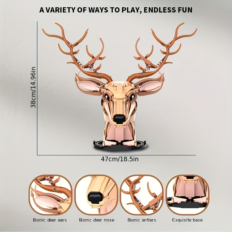 1072pcs DIY Deer Head Building Blocks Creative Animal Models Home Decor Pendants