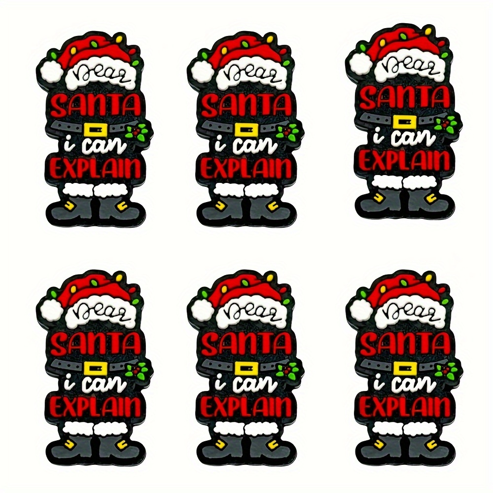 

6-piece Christmas Silicone Bead Set - Santa & 'dear Santa I Can Explain' Characters For Diy Crafts, Colorful Ballpoint Pens & Keychain Accessories