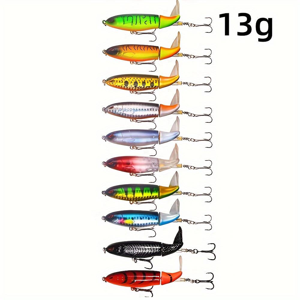 TEMU 10pcs Topwater Fishing Lures Artificial Popper Hard Bait Crankbait Rotating Tail Fishing Tackle For Bass Pike