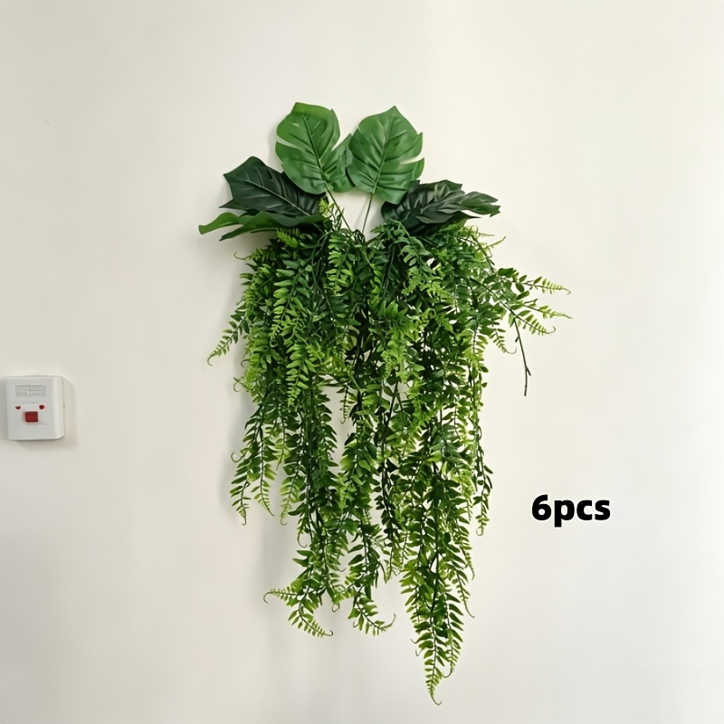 TEMU Lot de 6 pièces de verdure artificielle , fausses feuilles de Monstera + de fougère, résistantes aux UV et à la décoloration, plantes