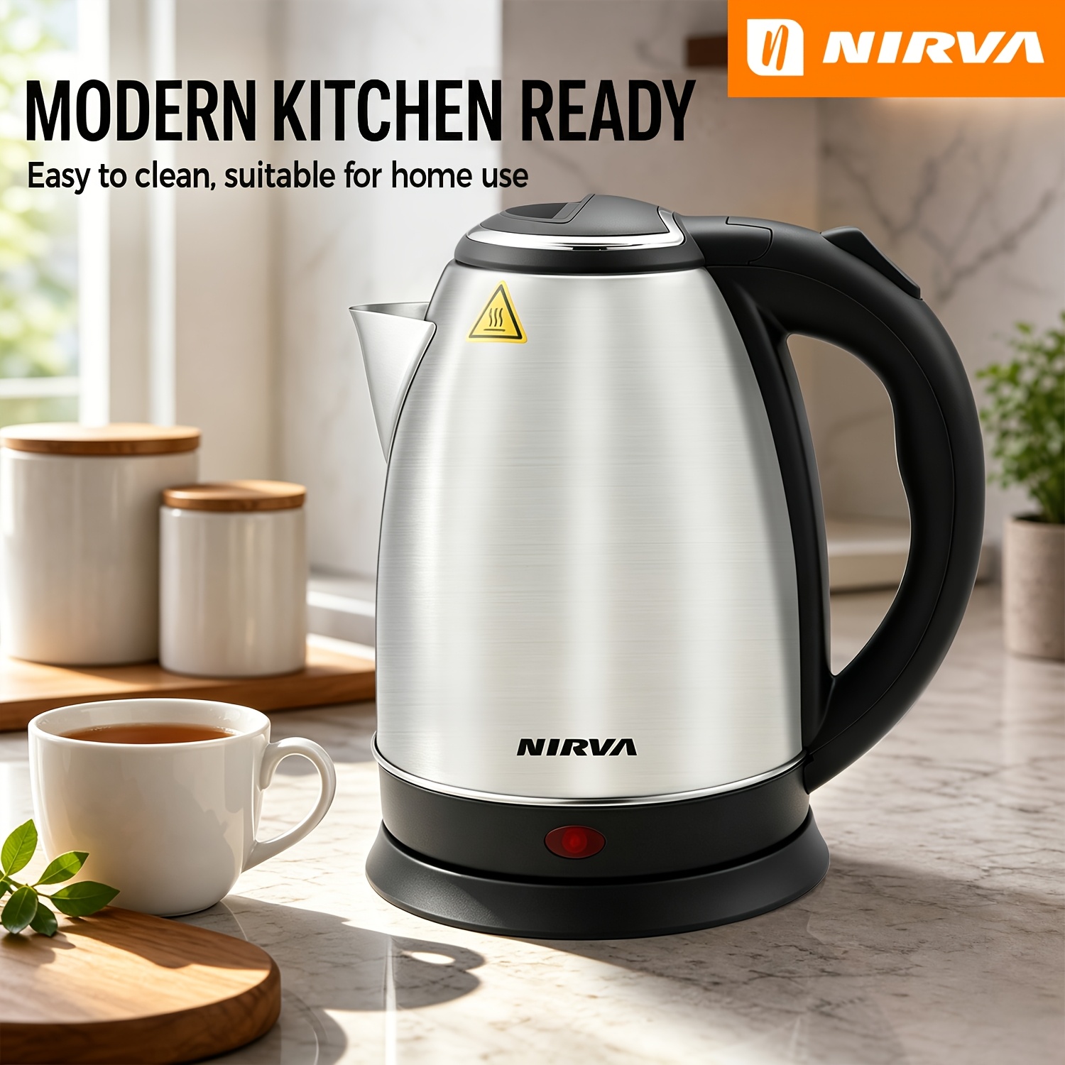 Image of Nirva Ym8035 1500w Electric Water Kettle, 1.8l Food Grade 304 Stainless Steel Tea Kettle, Double Wall Insulation, Auto Shut-off & Boil- For Home Kitchen, Office Daily Use