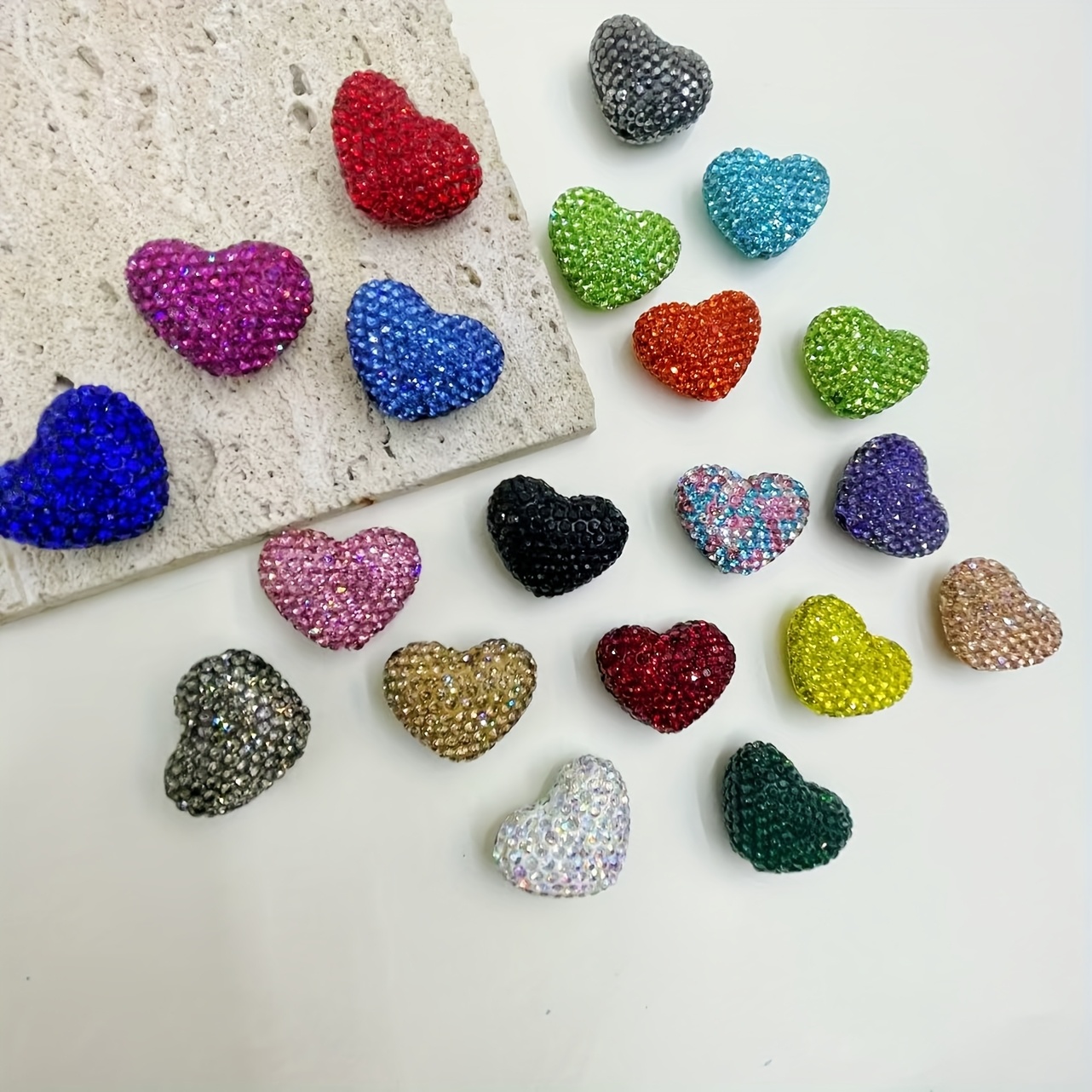 TEMU 10pcs Sparkling Heart-shaped Beads - Assorted Colors, , Necklaces & Bracelets Crafting