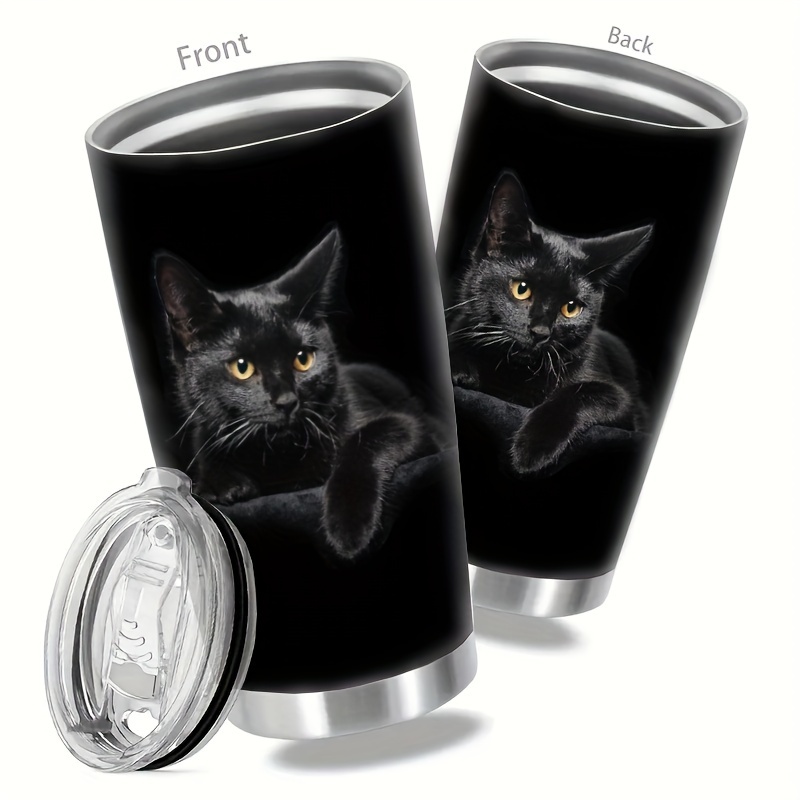 

1pc, 20oz Elegant Black Cat Print Stainless Steel Tumbler With Lid - Double Wall Vacuum Insulated Travel Mug, Water Cup, Coffee Mug, Car Mug - Perfect Gift For Cat Lovers