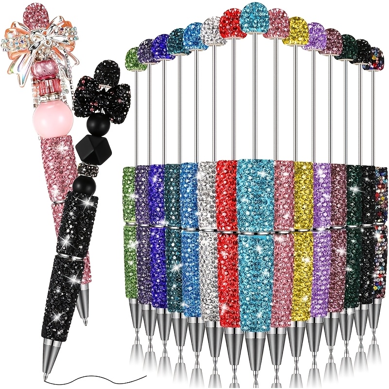 TEMU 9pcs Random Color Shiny Beaded Pens With Rhinestone Inlays, Perfect For Diamond Pens. Adorable Round Pens Ideal For Journals And , Featuring A