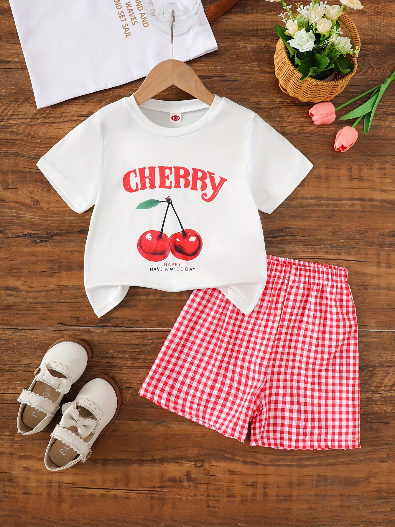 Girls' T-Shirt and Shorts Set Letter Print Tee, Dual-Color Plaid Print  Stylish Summer Outfit for Casual Wear Outdoor Ac