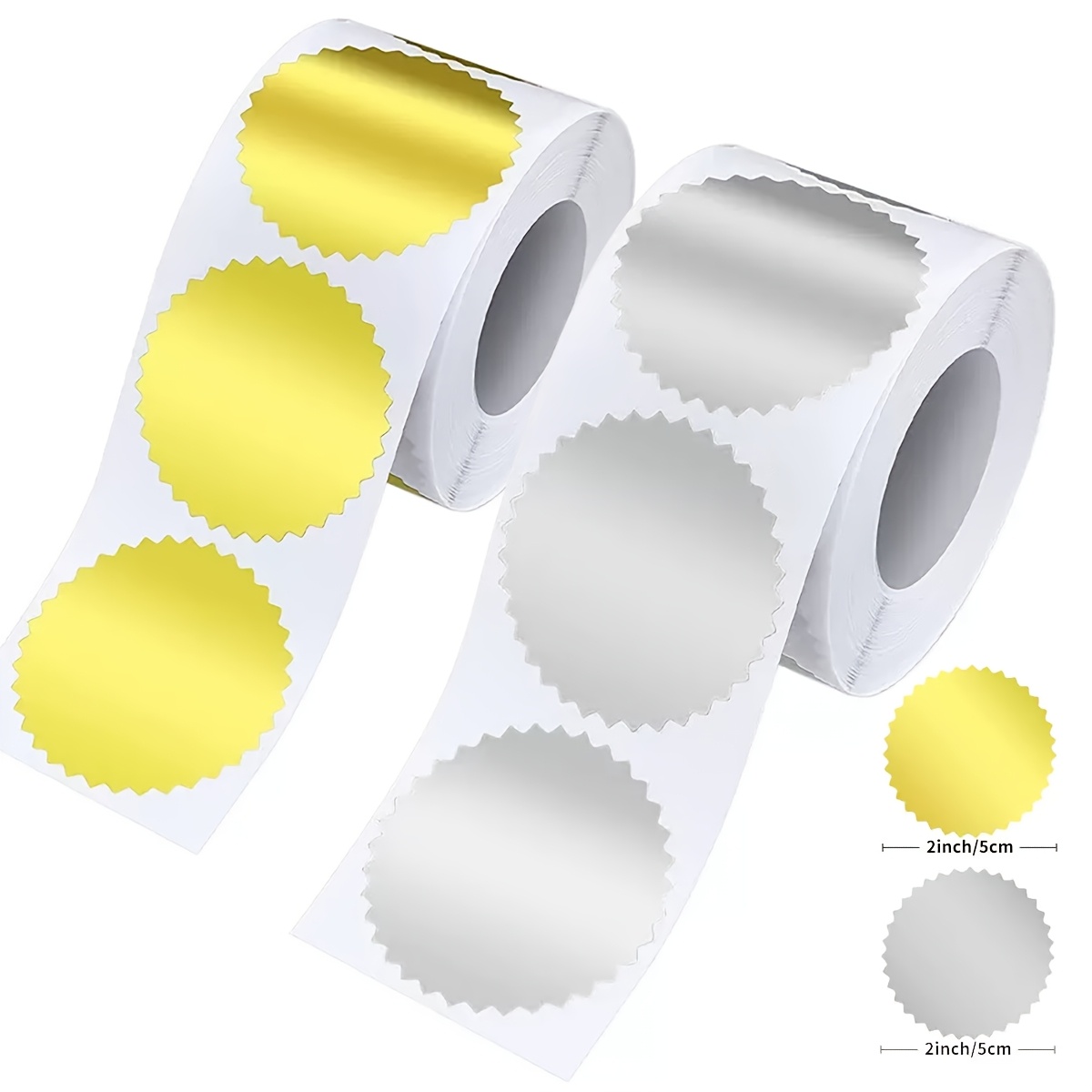 TEMU 500pcs/2Rouleaux Étiquettes 2 pouces en Auto-Adhésives Stickers Gaufrés Métalliques Dorées avec Bord Serré pour Certificats Invitations de