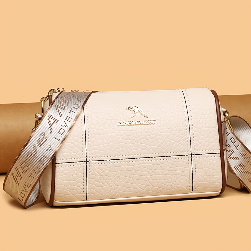 Stone-patterned Single-shoulder Bag With Embroidered , Adjustable Strap, Versatile For Commuting