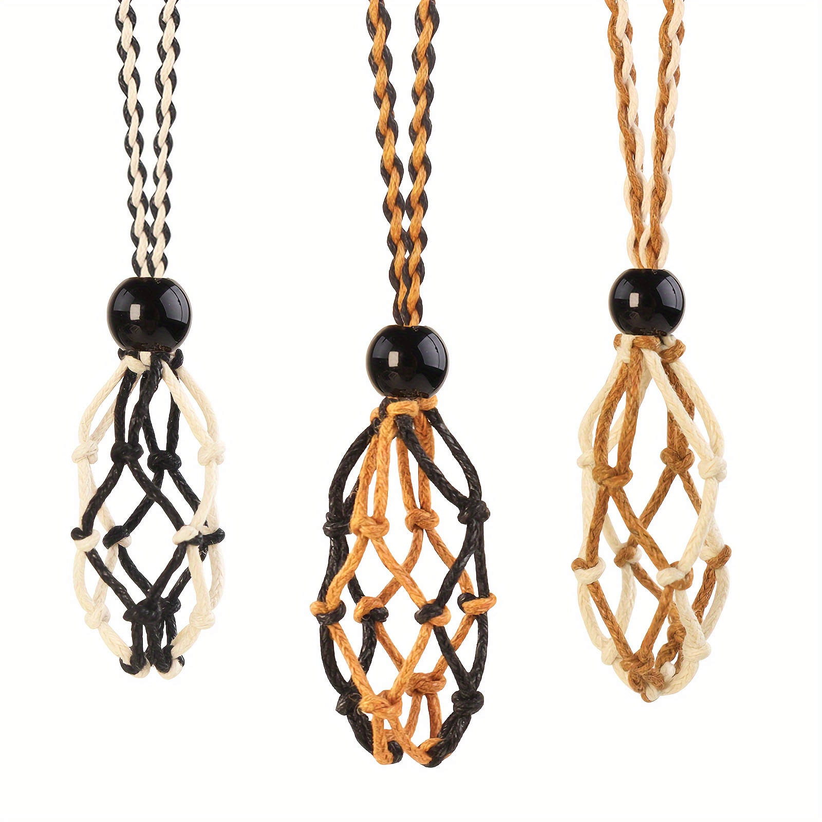 3pcs Crystal Cage Necklace Holder Cord with Adjustable Length