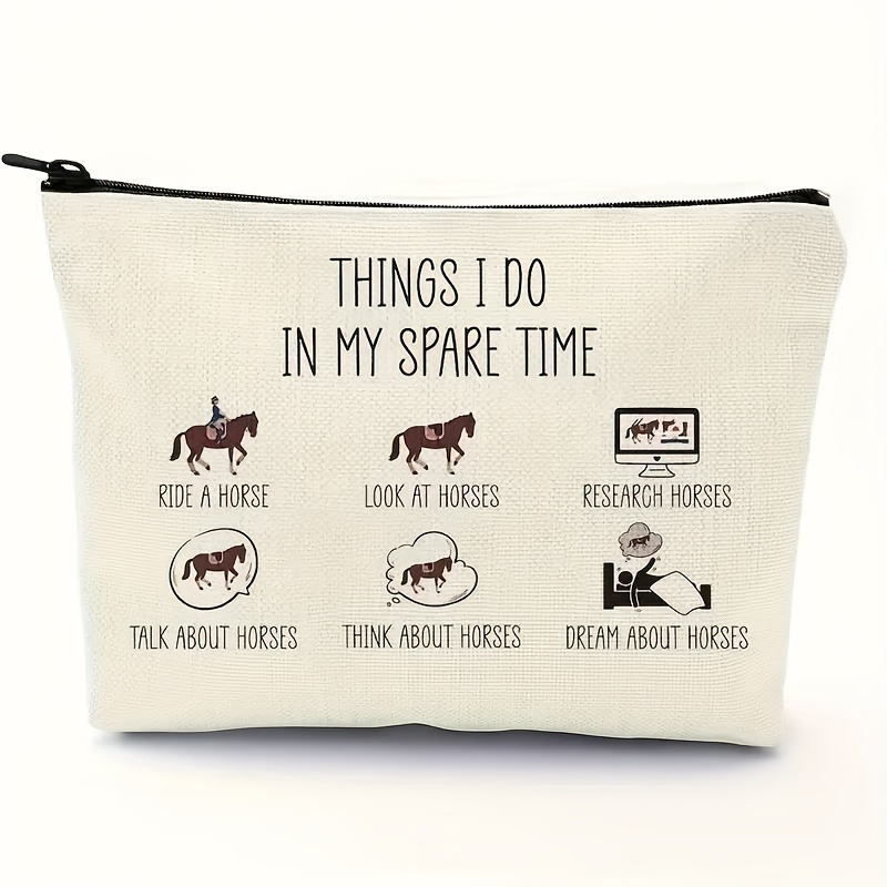 

For Girls Women For Horse Lovers Equestrian Horse Makeup Bag Large Capacity Zipper Bag - Things I Do In My Spare Time - Mother's Day Cosmetic Bag