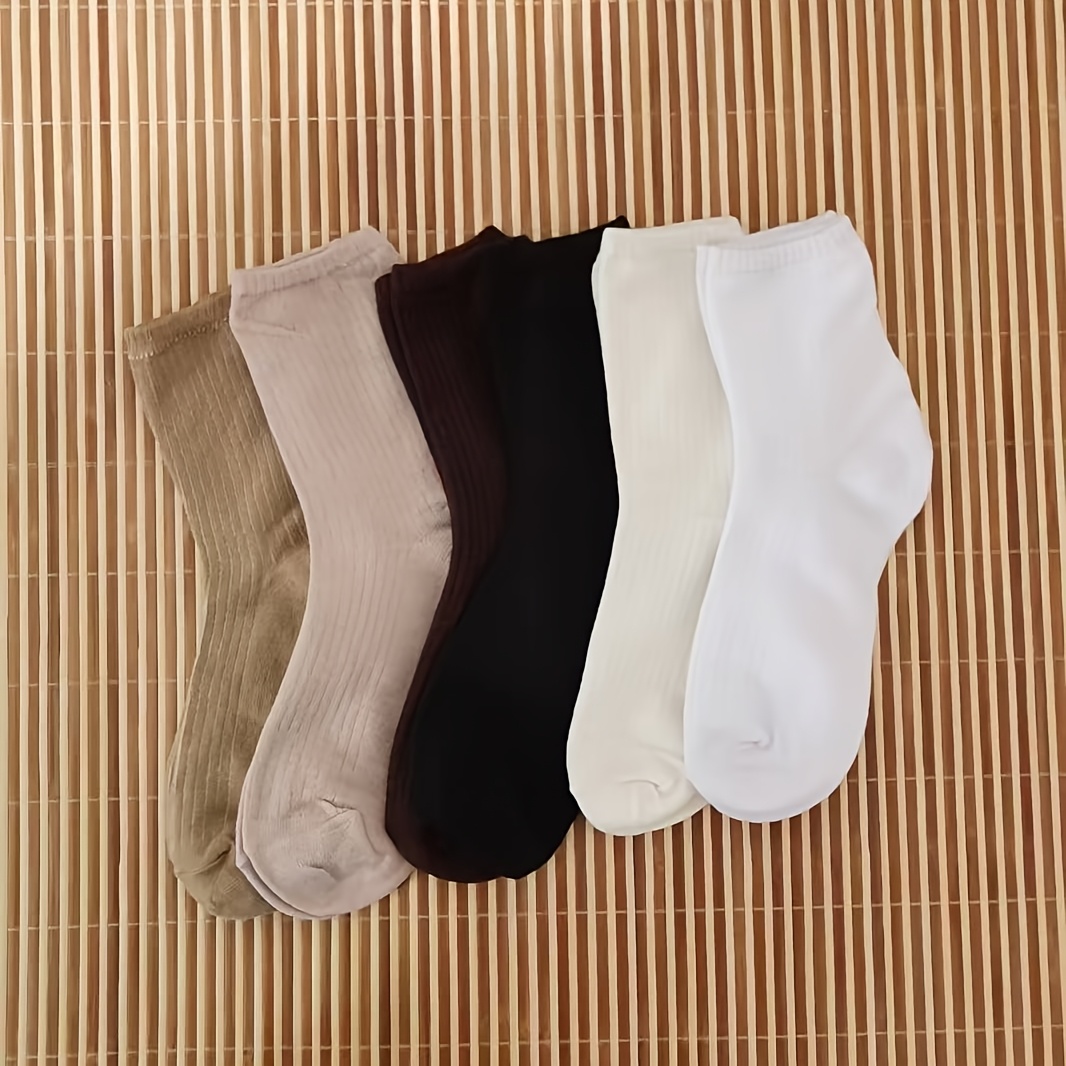 TEMU 6-pair Women's Mid-calf Socks, Soft, Comfortable, Clean, Simple, Elegant, Minimalist, Korean-style, Versatile For Daily Commuting