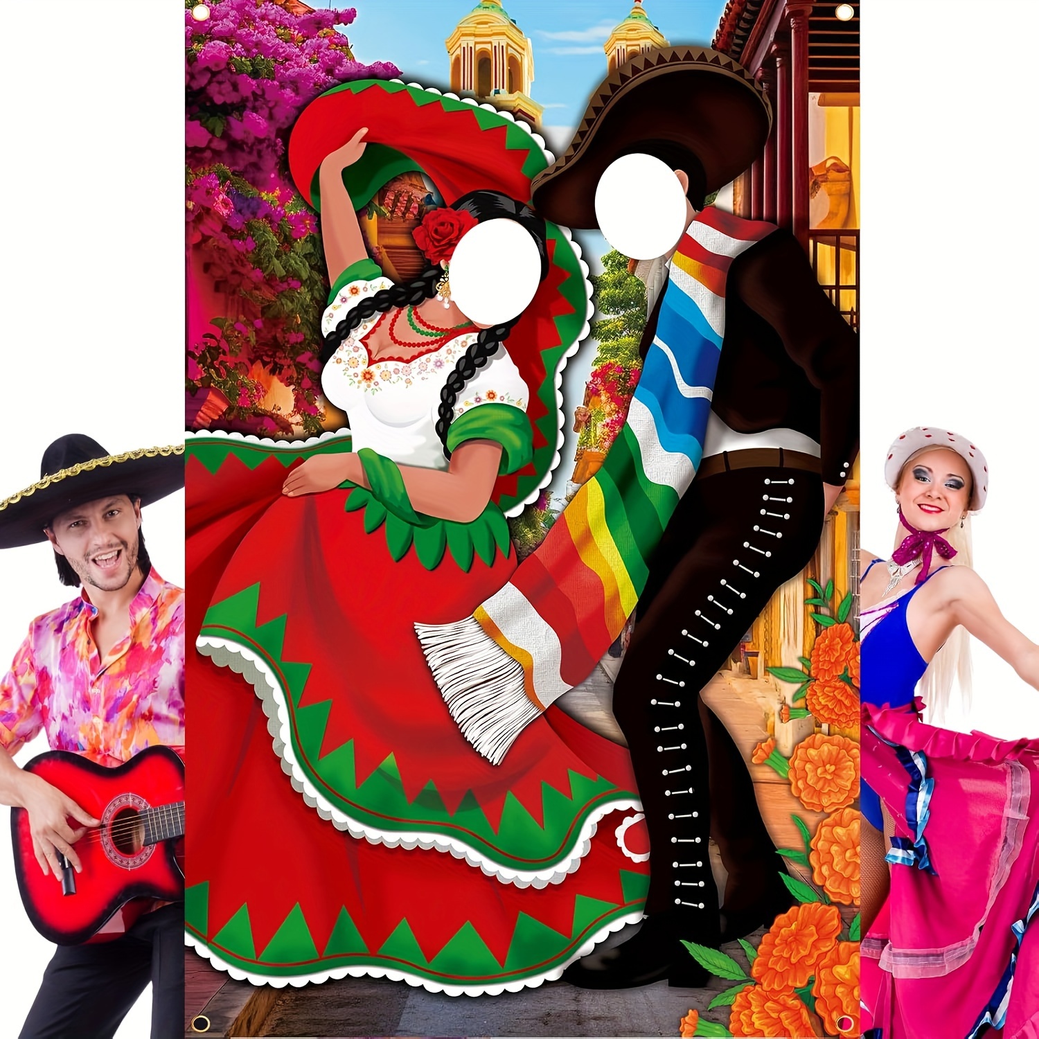 

2d Door Banner, De Photo Booth Props - Vibrant Mexican Fiesta Party Backdrop & Door Banner, Polyester, Birthday Celebrations & Holiday Decor, Mexican Party Decorations