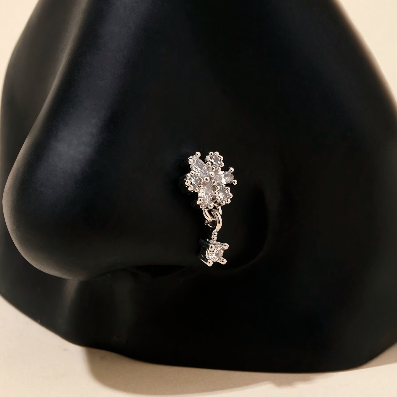 Women's Silvery Color Paved Flower Pendant Nose Ring