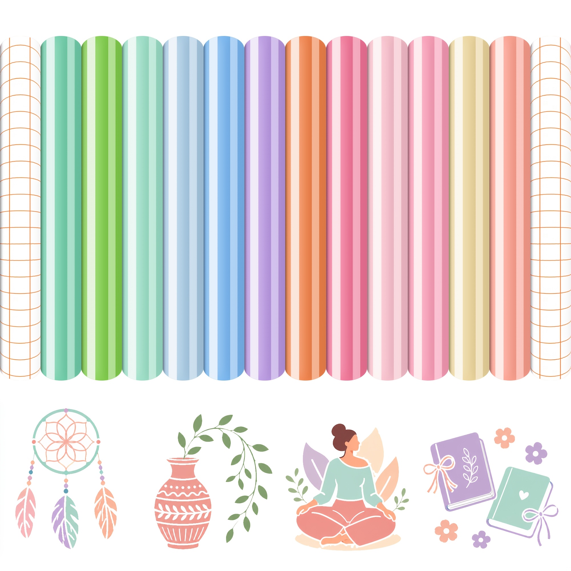 TEMU 12+2pcs Permanent Vinyl Sticker Set With 2 Transfer Sheets, Permanent Vinyl Pack, Long-lasting Vinyl, Suitable For Mugs & Home Decor, Compatible