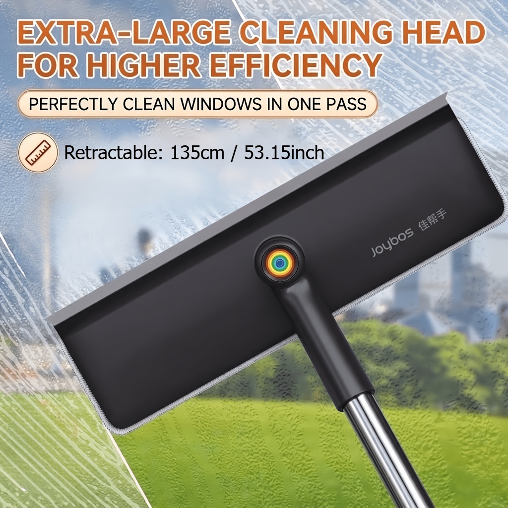 TEMU Joybos Glass Squeegee, Soft Blade Window Cleaner, 2-in-1 Wipe & Scrape Glass Scraper, 360° Rotating Head Cleaning Tool, Telescopic Long Pole