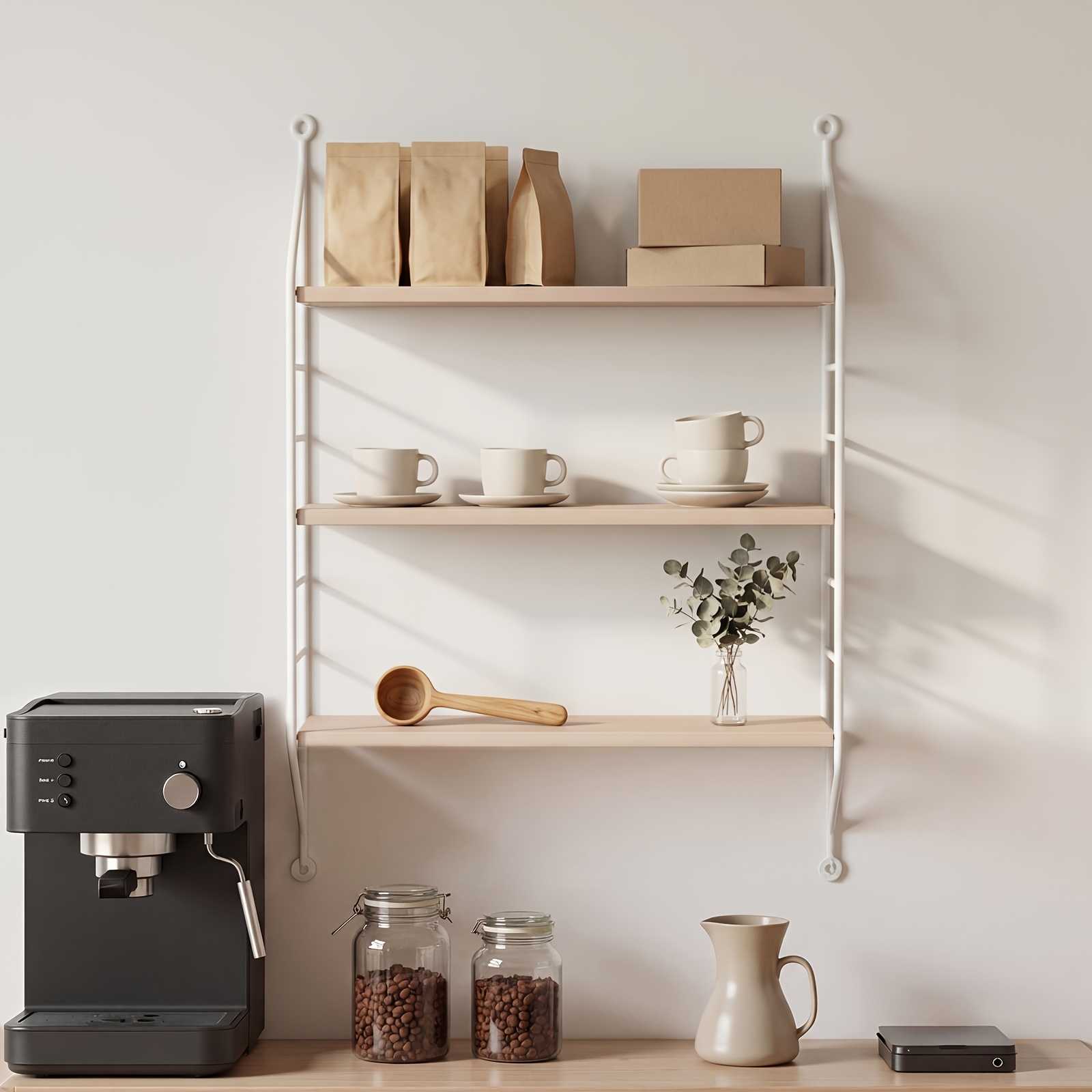 TEMU Étagères flottantes à installation sécurisée avec cadre de support métallique robuste et 3 niveaux de rangement, kit de fixation multi-mur pour