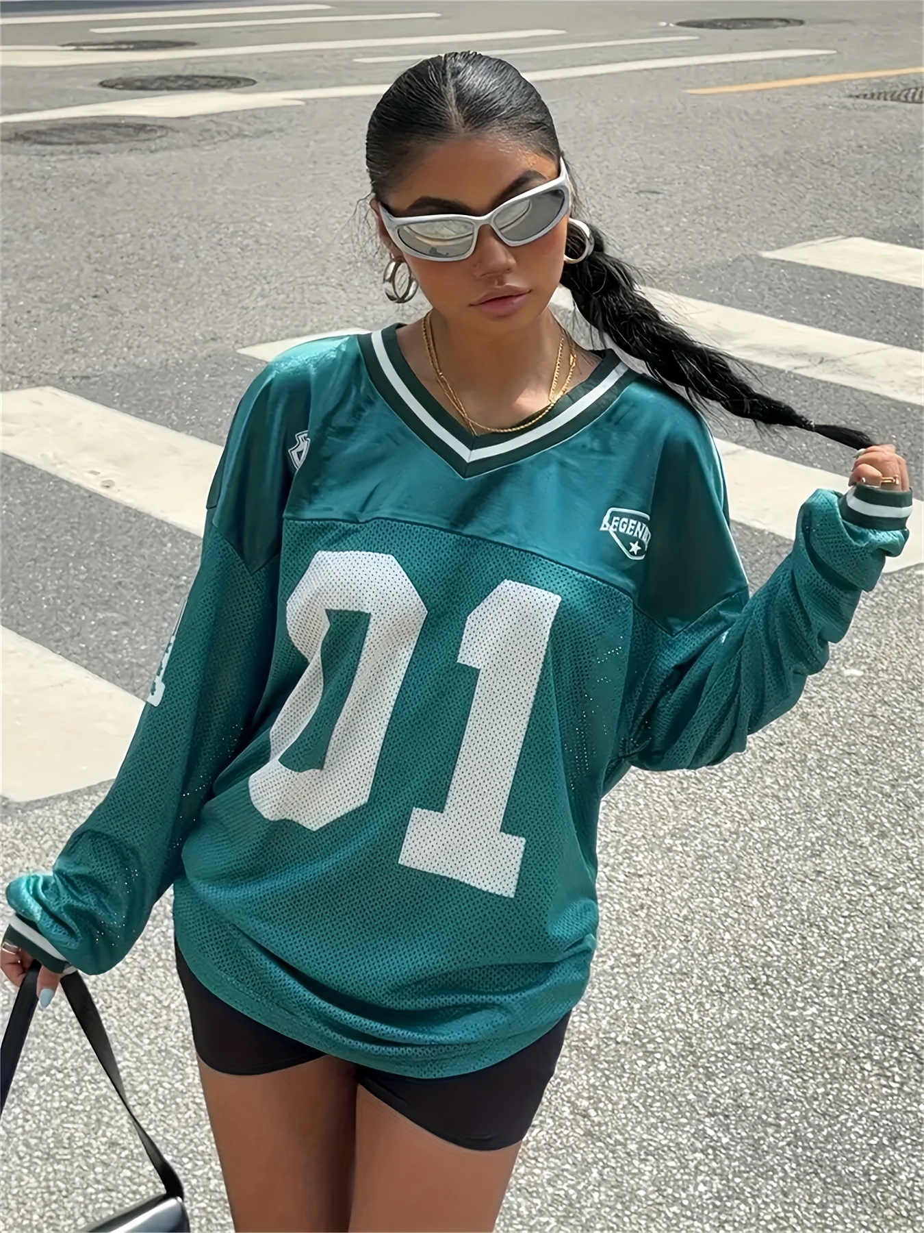 womens casual football jersey t shirt 11 number letter Temu New