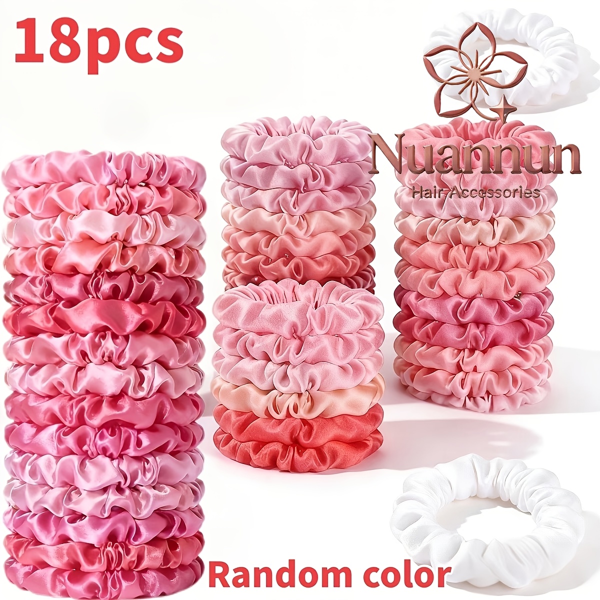 TEMU 1/18pcs Random Color Spring And Summer New High-end Pink Bright Satin Small Hair Tie Set Ponytail Bun Hair Accessory Daily Versatile Hair Tie