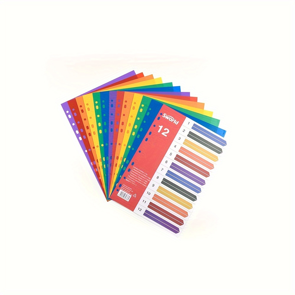 

12 Pages Colorful A4 Loose-leaf Folder With Index Cards For Classification, Suitable For Separating And Organizing Documents In A Binder.