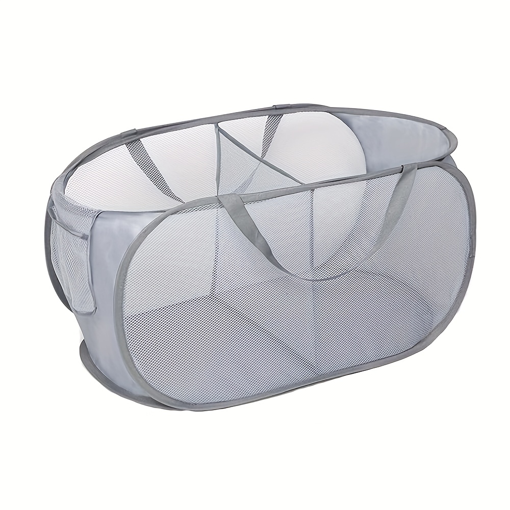 2-Compartment Collapsible Laundry Basket with Handles - Durable Mesh Foldable Hamper for Dorm, Bedroom &amp; Travel, Space-Saving Organizer (Grey/Black), Hampers for Laundry, Contemporary Design, Visible Contents Design, Laundry Baskets