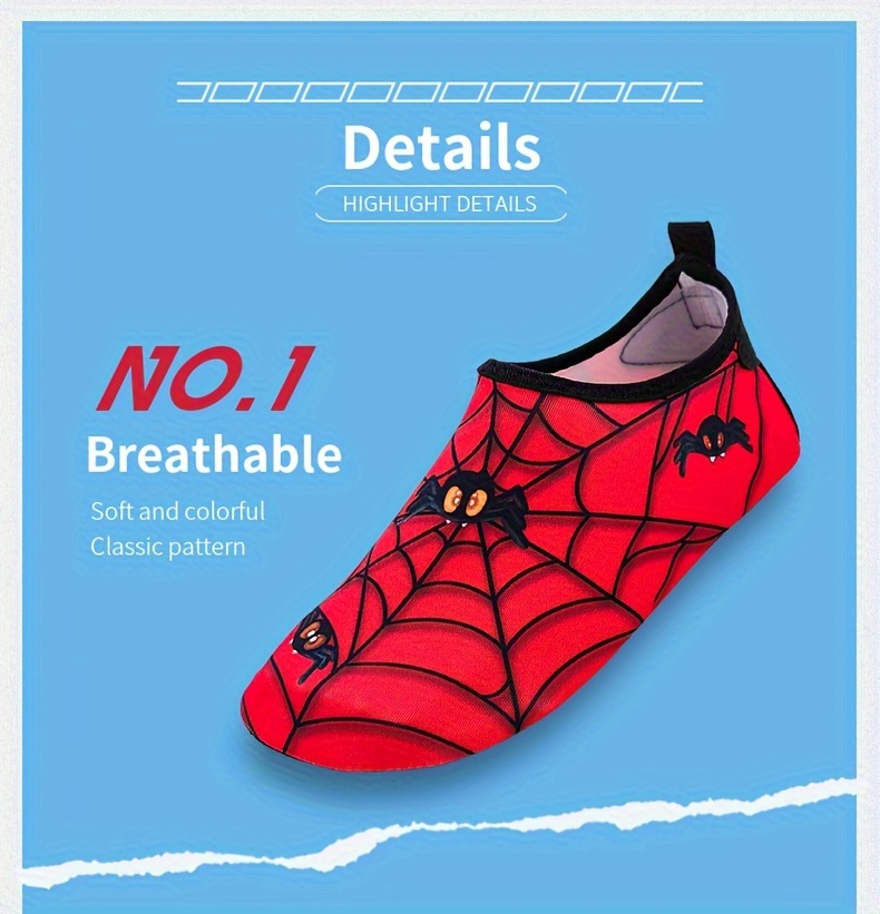 Spider Boy Beach Shoes Red Wading Shoes Lightweight Water Shoes Beach Swimming Girls Water Shoes Swimming Surfing Summer Youngsters's Cartoon Cute Three Spider Webs