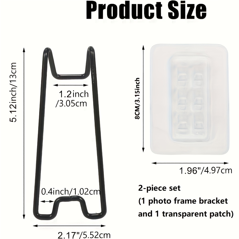 TEMU 2pcs Stainless Holder - 1 Frame And 1 Transparent Patch Self-adhesive Adjustable 5.9.2" Black Boho Style Durable Metal Display Stand For