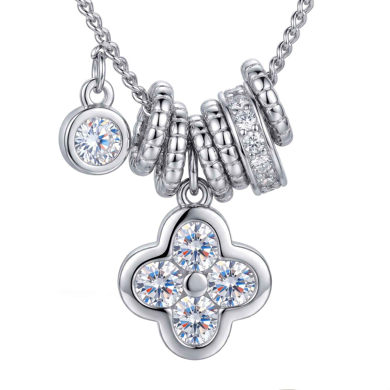 TEMU A Women's Fashion Pendant Necklace, Elegant , With A Clover-shaped Cubic Synthetic Zirconia Decoration, Suitable For Daily Wear And As A Holiday
