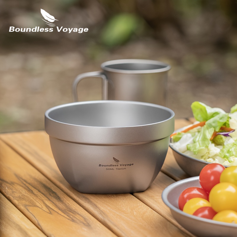 

500ml Outdoor Tableware Titanium Bowl, Double-layer Heat-resistant Soup Bowl For Personal Use At Home/outdoor Camping