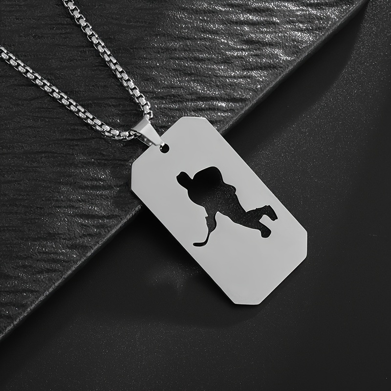 Image of 1pc New Unique Creative Stainless Steel Glossy Hollow Ice Hockey Pattern Square Pendant Necklace Unisex Personality Charm Fashion Trend Series Accessories Gift
