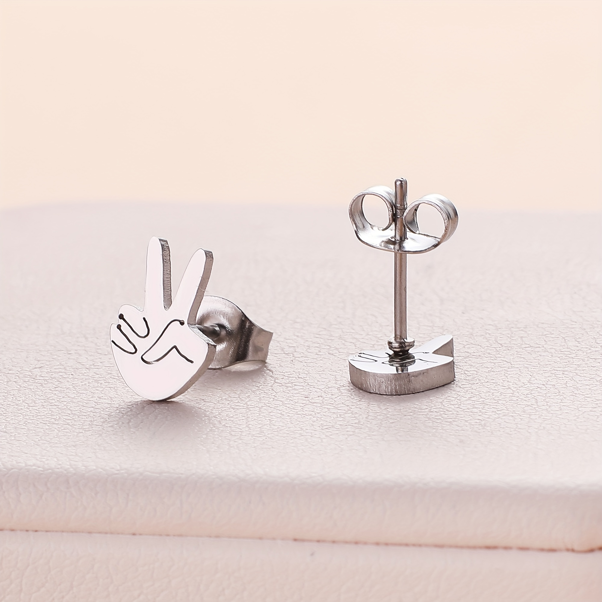 Image of 1 Pair (2pcs Set) Stainless Steel Hypoallergenic Victory Hand Gesture Stud Earrings For Women