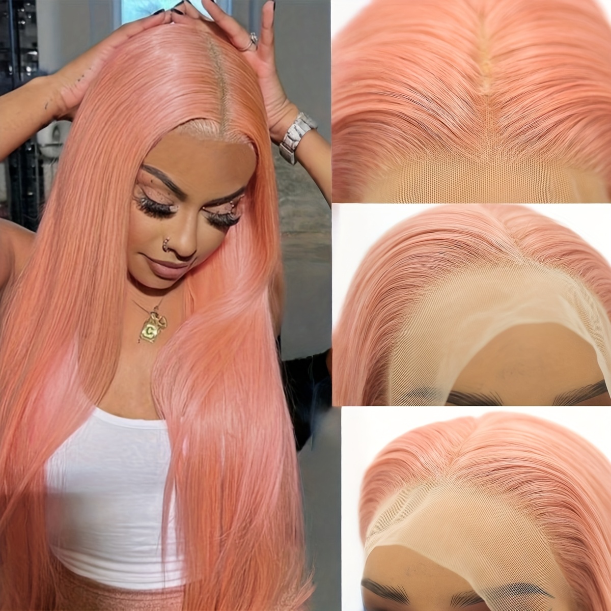 200% density long straight lace front wig synthetic heat  display picture 1