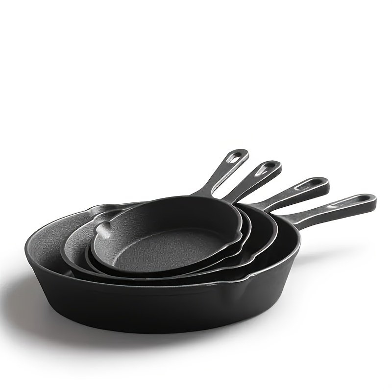 Cast 4pcs Set - Professional Restaurant Chef Quality Pre- Pan Cookware Set, Oven Safe - 10", 8", 6", 5'' Pans - For Frying, , Cooking, , Black