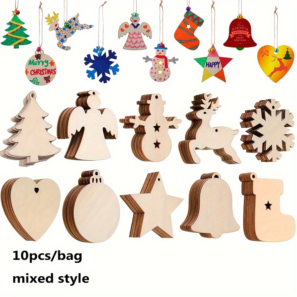 10個入り 木製クリスマスオーナメントセット diyペイント可能