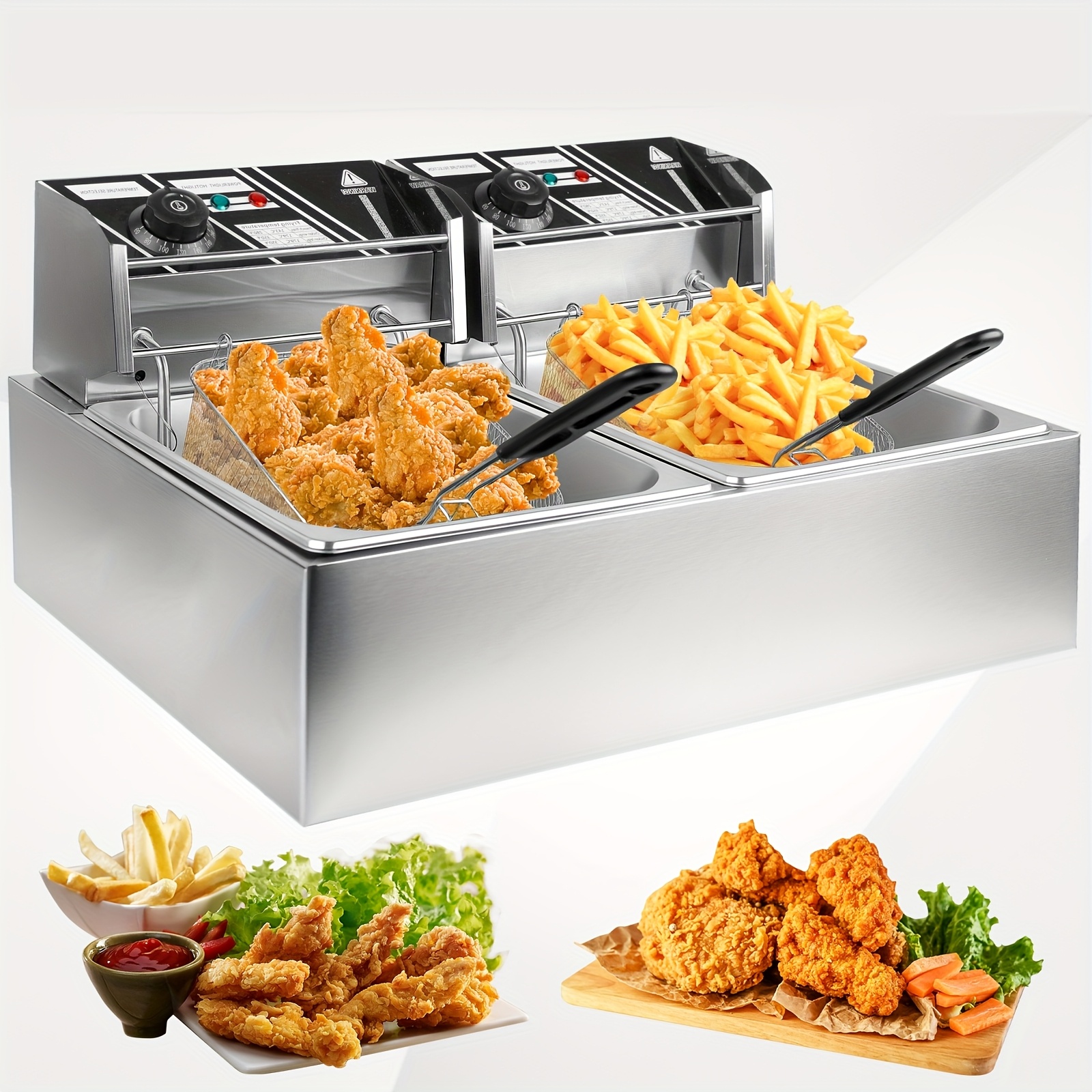 TEMU Commercial 12l Dual Basket Electric Deep Fryer - 5000w High Power (2500w X 2) For Oil Frying - Restaurant Grade