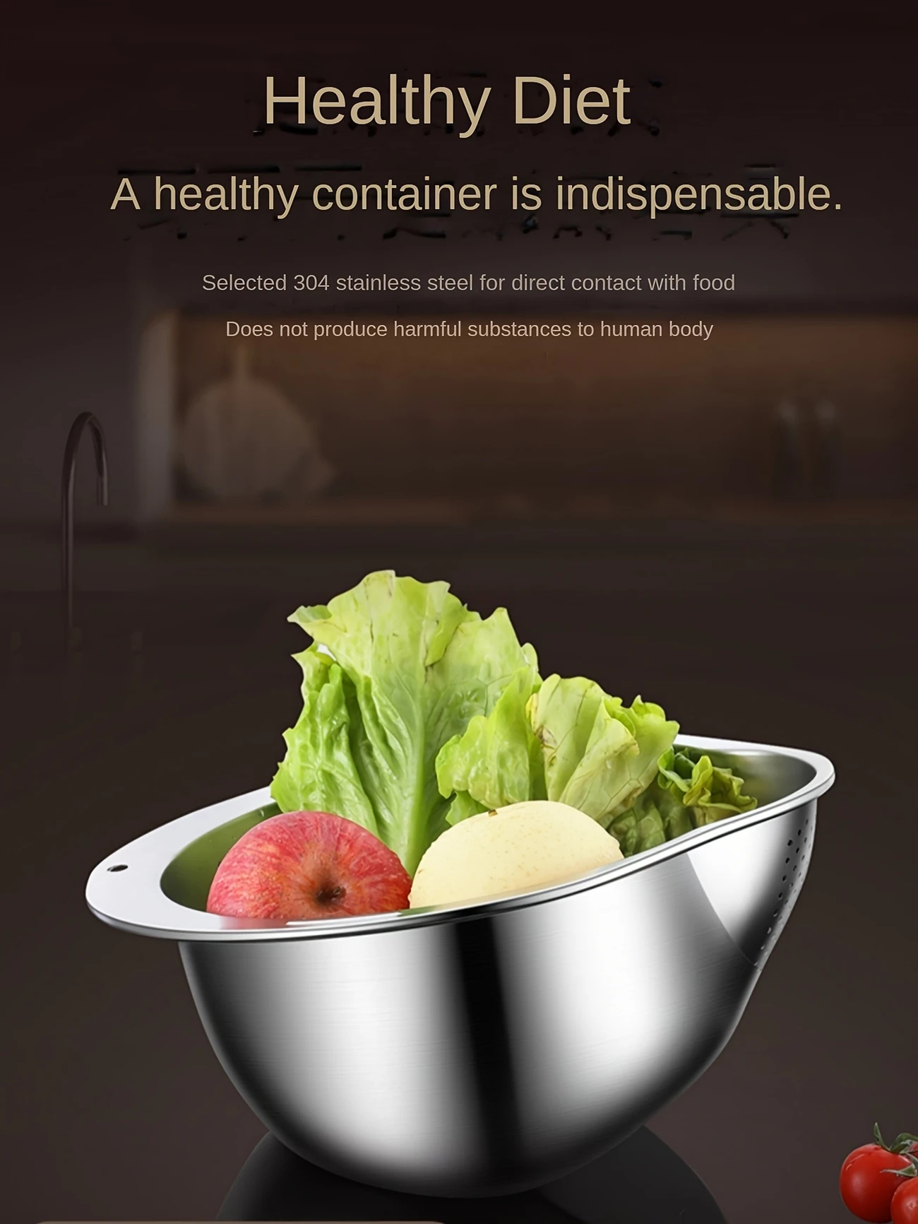 customer stainless steel kitchen colander multi purpose drain basket for rice fruits vegetables details 0