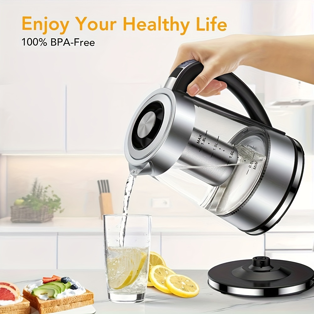 electric kettle 1 8l electric glass kettle 12 temperature controls up to 24 hours insulation tea kettle hot water pot stove stainless steel strainer and inner lid glass kettle for coffee tea and milk powder details 5