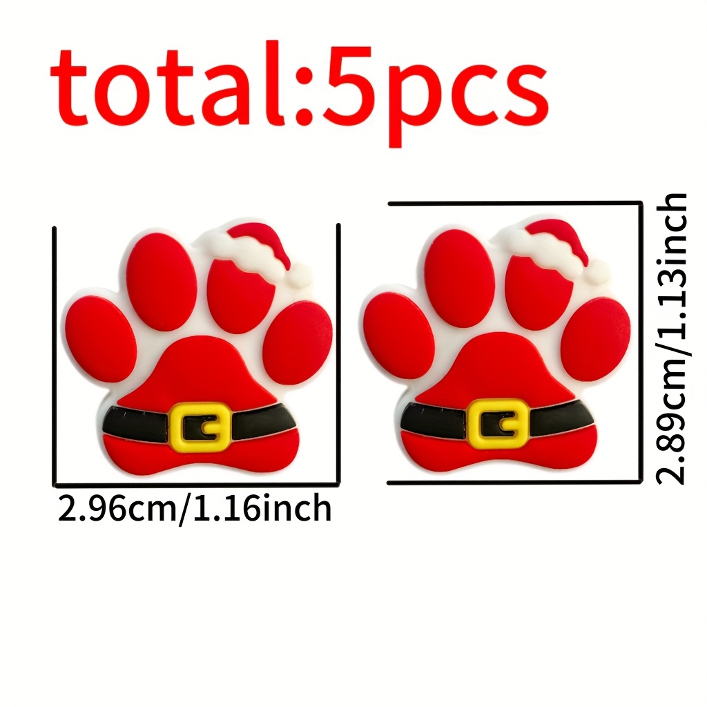 TEMU Set Of 5 Christmas Silicone Beads Designed As Christmas Dog Paws - Jewelry Accessory Kit, Suitable For Ballpoint Pens, Fountain Pens, Keychains,