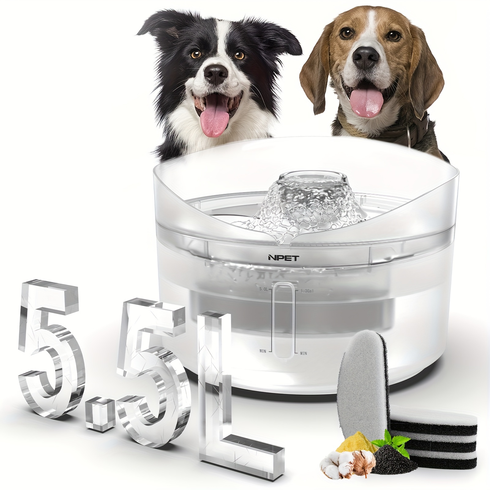 TEMU Npet Automatic Pet Water Fountain Large Capacity 1.4gal 185oz Dog Water Dispenser With Guard 3 Layer Filtration Suitable For Large Dogs Golden