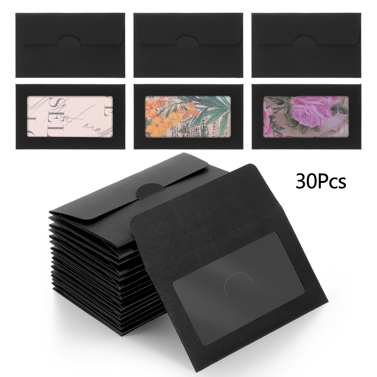 TEMU 30pcs Black Window Gift Card Envelopes, 3.9 X 2.4 Inch Gift Card Sleeves Credit Card Size Business Invitation Card Envelopes For Christmas