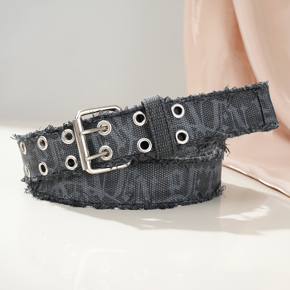 1pc Denim Men's Belt Embossed Washed Belt Double Internet Celebrity Men's Belt