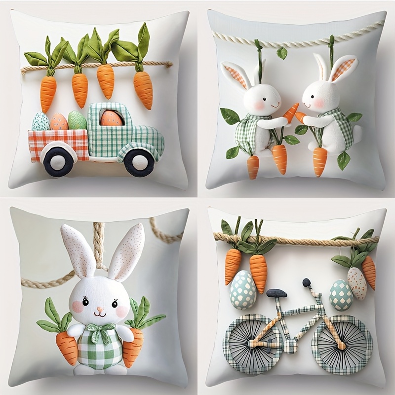 

4pcs, Easter, Art, Hanging Cute Bunny, Truck, , Bicycle, Patterned Pillowcase, Waist , 17.72 X 17.72 Inches, Room Decoration, Office Decoration, Living Room Decoration, Sofa Decoration, No Pillow .