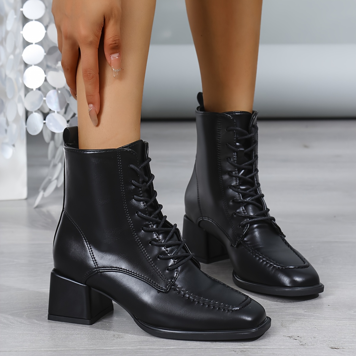 elegante plus size damen stiefeletten retro schwarze Temu Austria