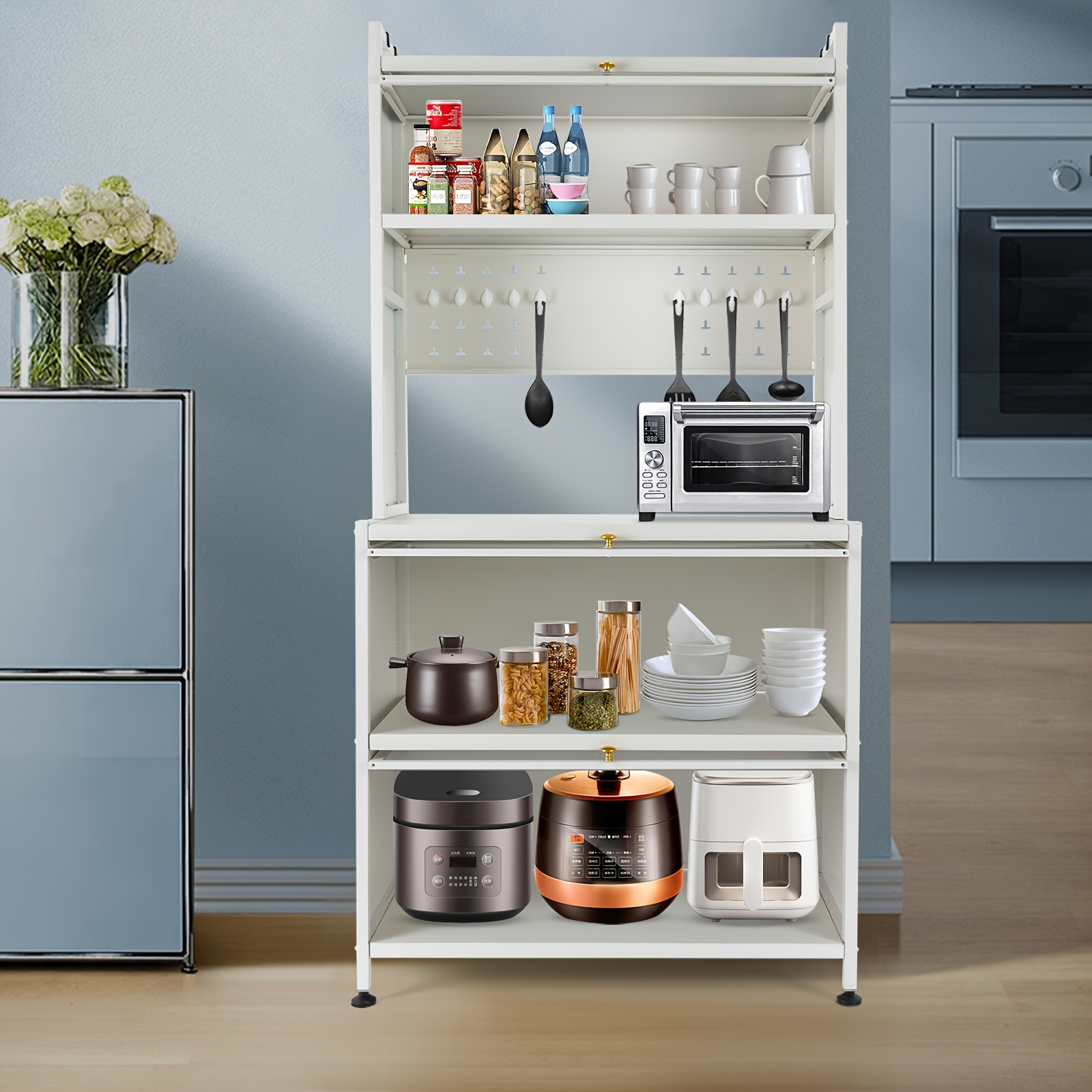 Kitchen Shelf With Made Of Stainless Steel, Baker's Shelf, Kitchen Cabinet, Standing Shelf, Kitchen Organizer (beige 80 X 40 X 162.5 Cm), Standing Shelf