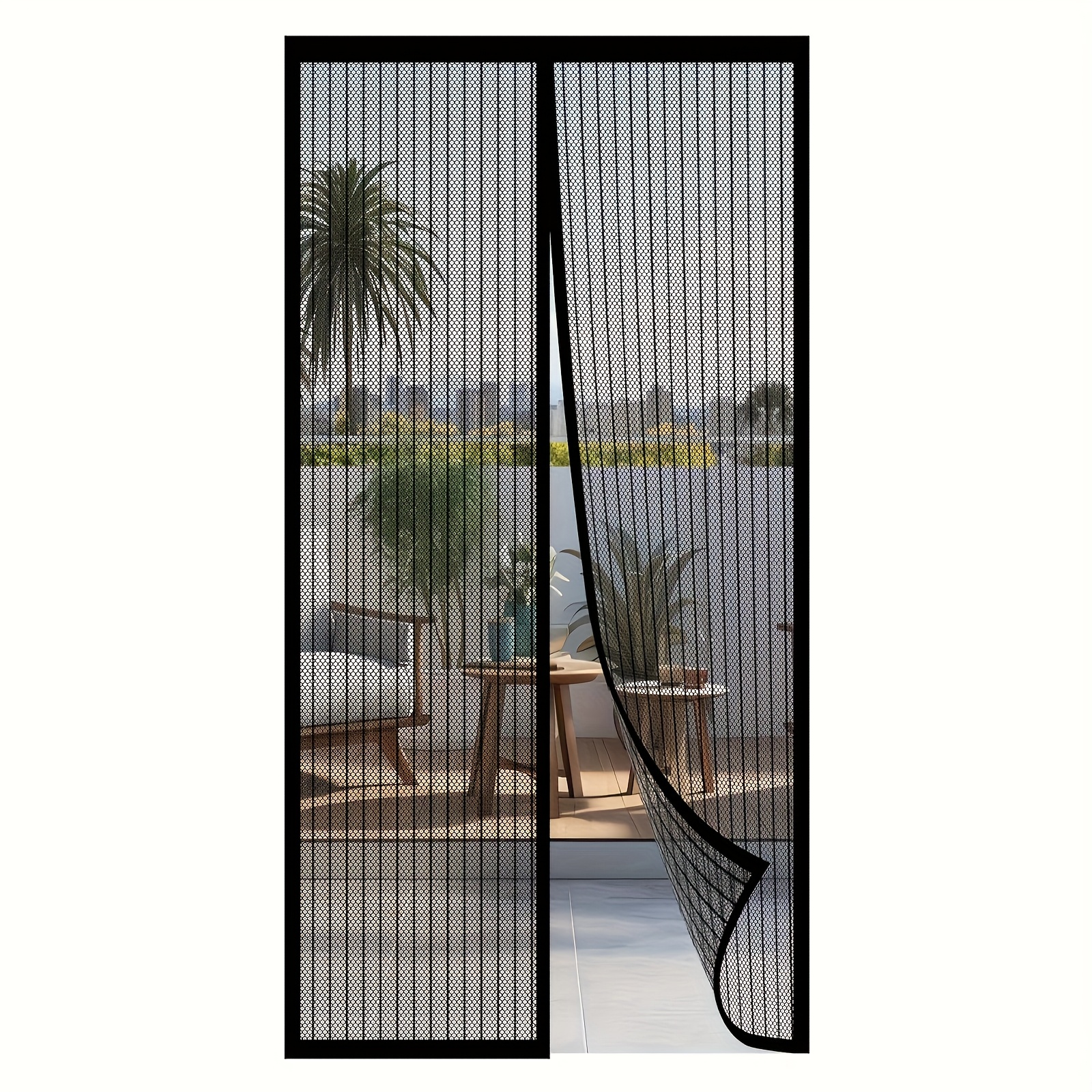 TEMU 1pc Moustiquaire Magnétique Auto-Scellante Robuste pour Porte - Barrière à Fermeture Automatique, Installation Outil, Bande Magnétique et