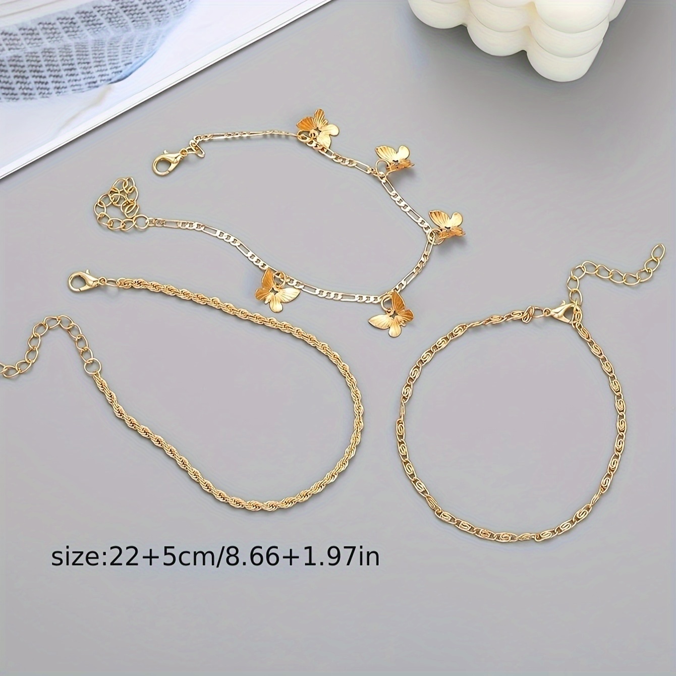 Image of 3pcs Fashion Easy Tassel Pendant Braided Chain Anklet Set Summer Beach Daily All-match