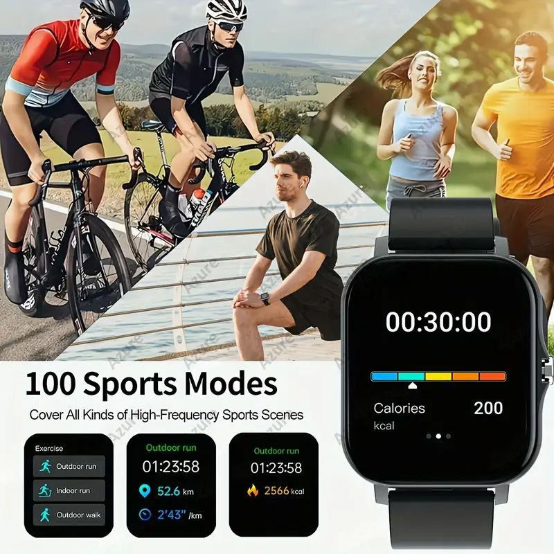 2024 83 дюйма полный HD умные часы с поддержкой Wi-Fi, напоминание о звонках, SMS, сообщение, напоминание о приложениях, спортивные часы, сменный фон, несколько видов спорта для Android и iPhone, унисекс, идеальные детали 5