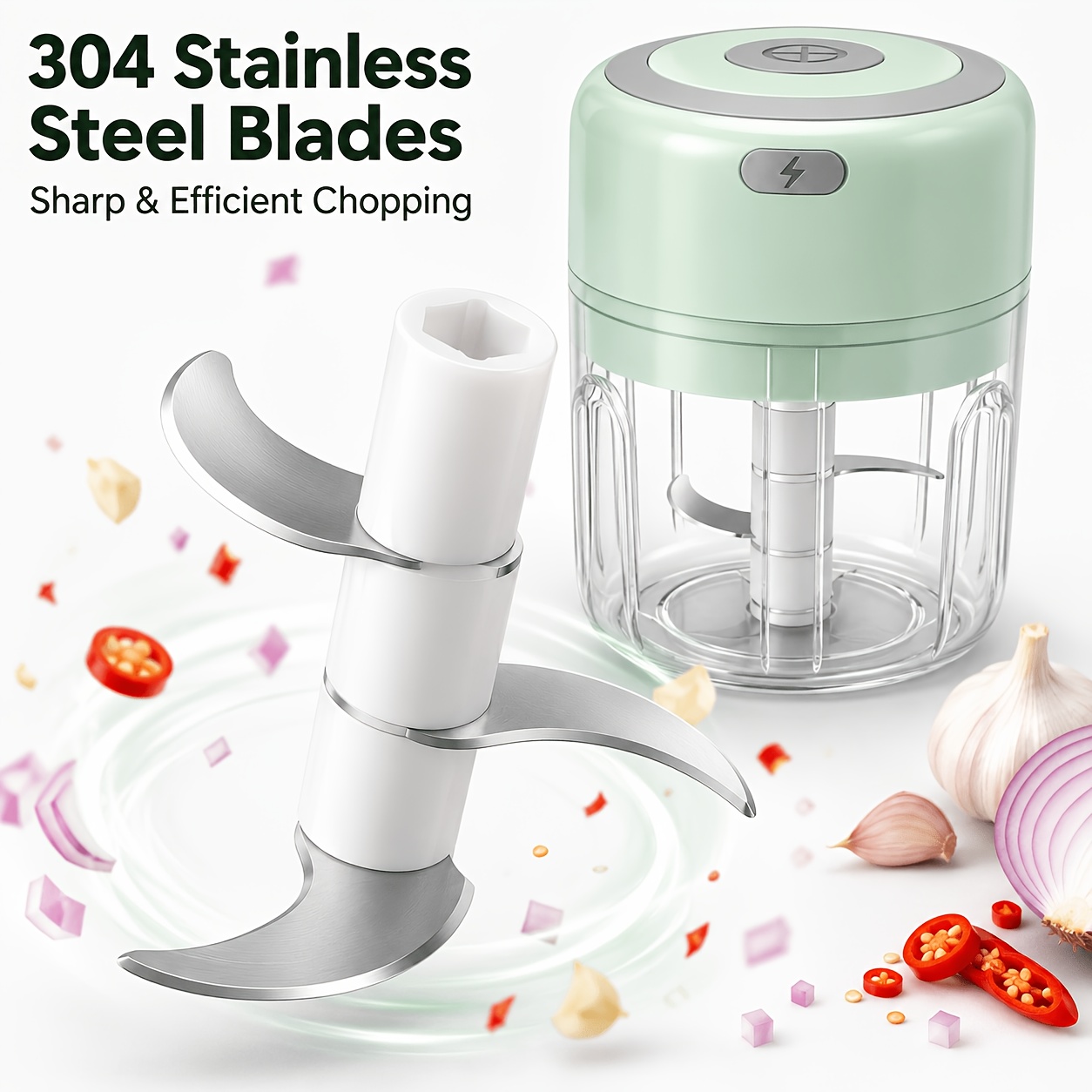 TEMU 9.47oz Usb Rechargeable Electric Mini Food Processor & Meat Grinder - Powerful Motor, Wireless Portable Chopper Suitable For Garlic, Vegetables,